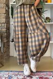 Nora Brushed Cotton Gingham Classic Barrel Pant Deep Olive